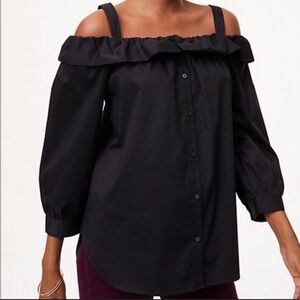 Loft Off the‎ Shoulder Black Button Down 
Blouse. Size Large.